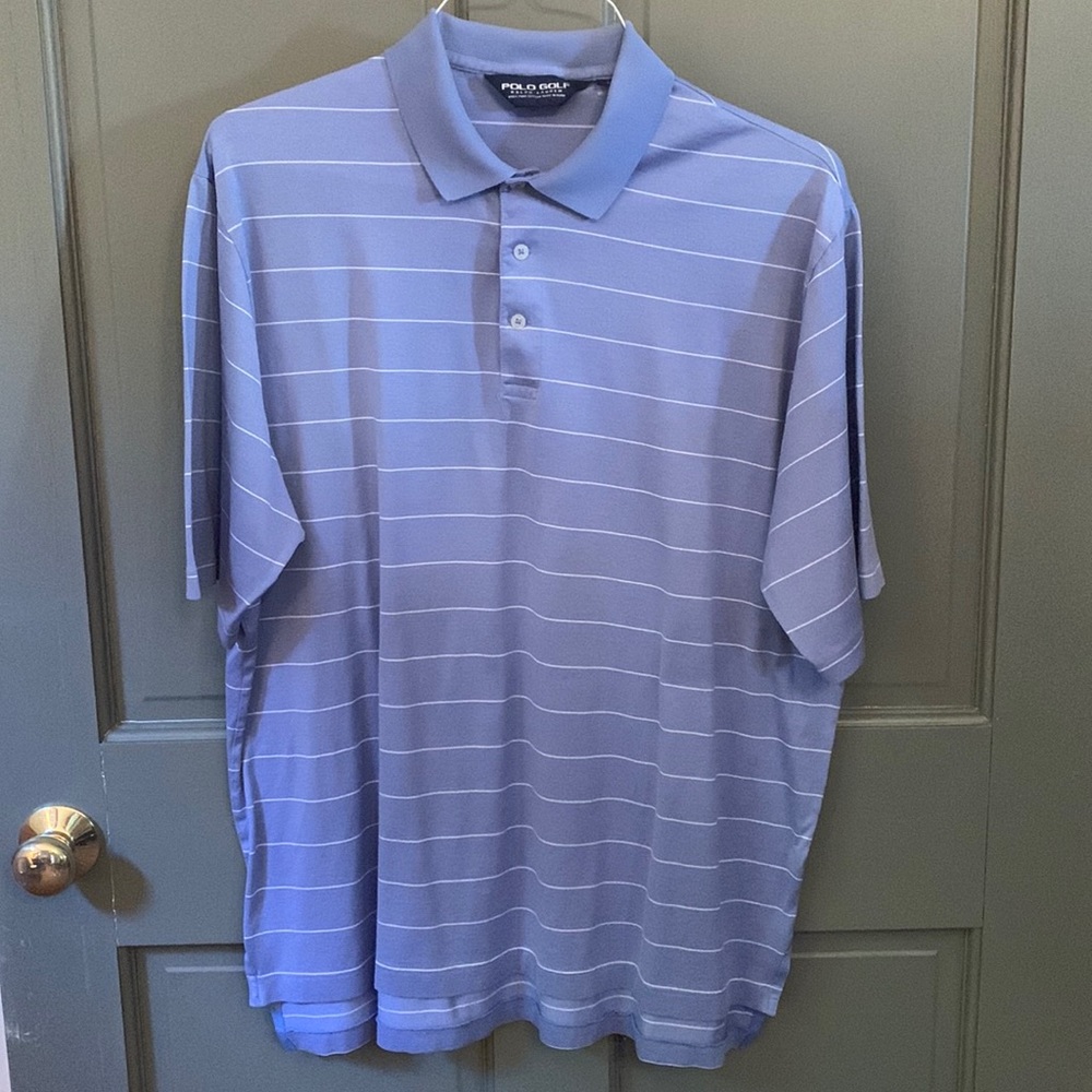 Polo Ralph Lauren golf shirt large 100% Pima cotton, blue and white stripe
